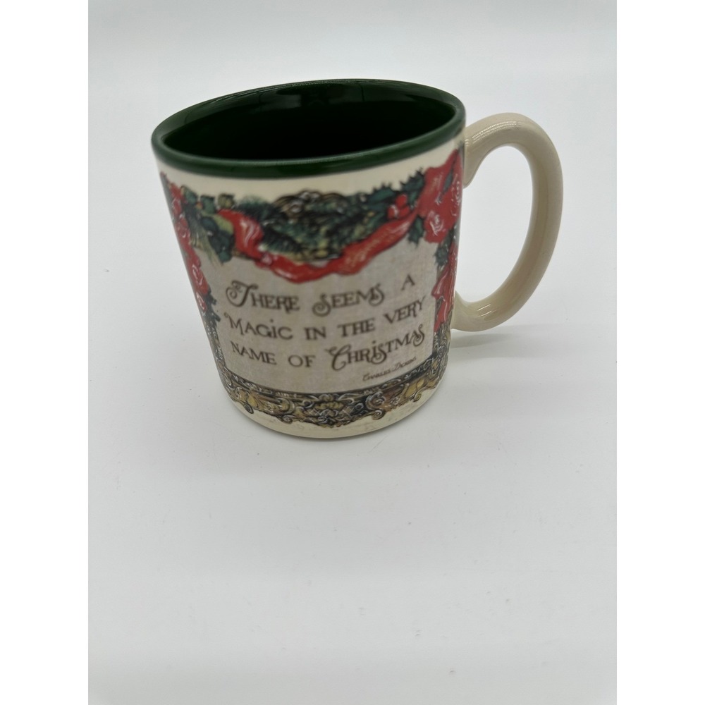 Potpourri Press Coffee Mug Christmas Charles Dickens Vintage 1990 Green Cream OS